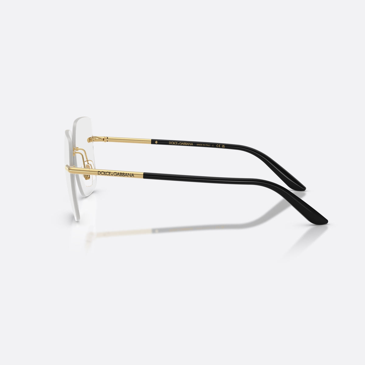 Rame ochelari de vedere Dolce & Gabbana DG1360 02, patrati auriu, pentru femei, punte din bară metalică subțire, literele brandului pe brațe, vedere laterală