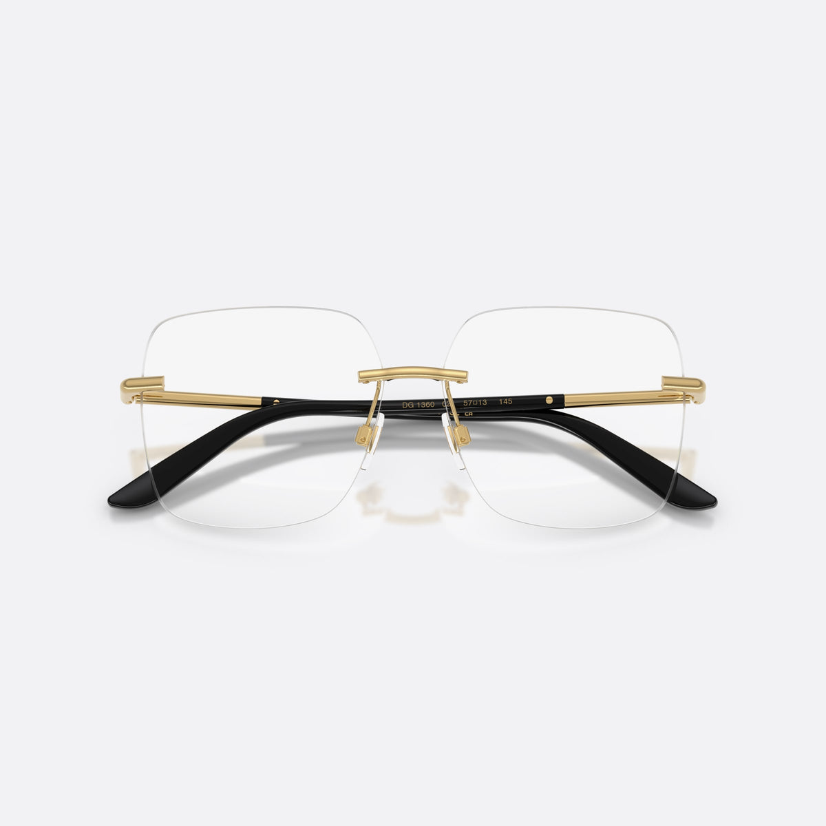 Rame ochelari de vedere Dolce & Gabbana DG1360 02, patrati auriu, pentru femei, punte din bară metalică subțire, literele brandului pe brațe, cu brațele pliate