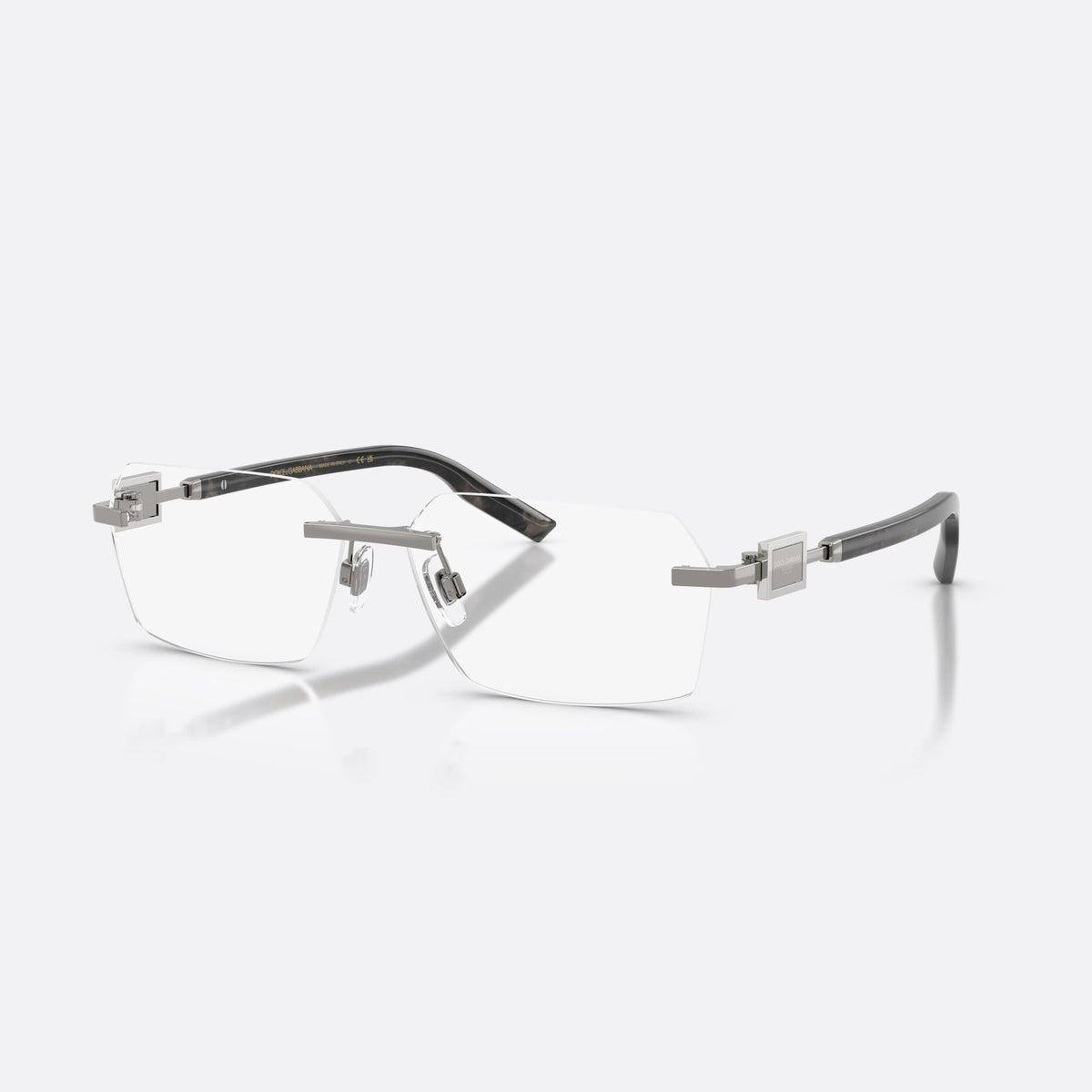 Dolce & Gabbana DG1361 04 eyeglasses, grey rectangle frame for men, flat metal bridge bar, brand lettering on the temples