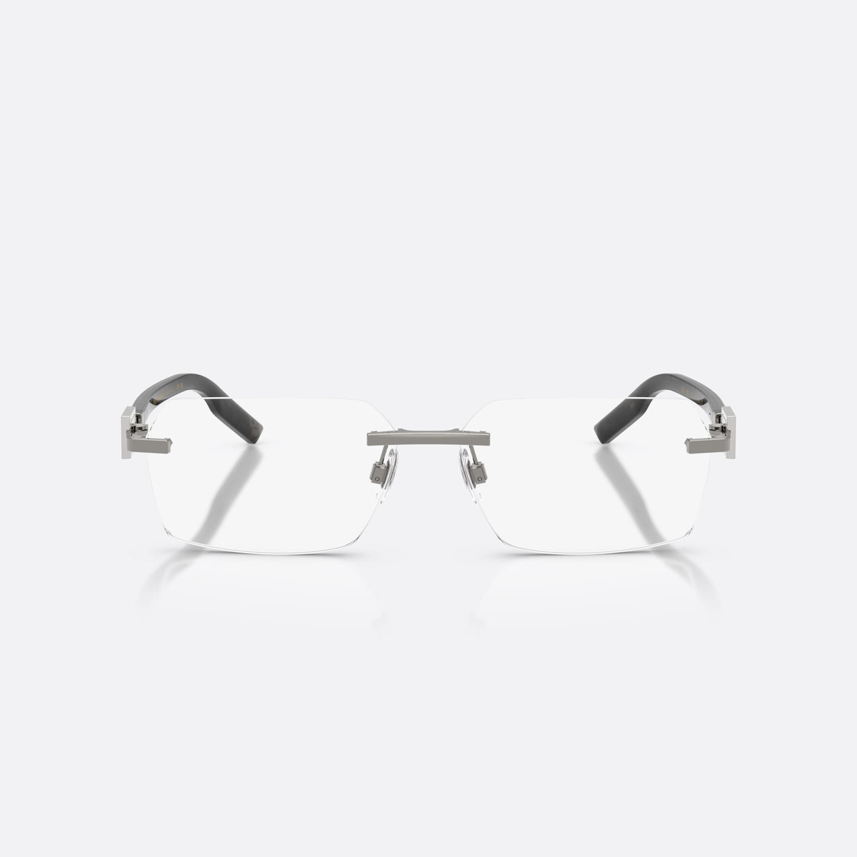 Dolce & Gabbana DG1361 04 eyeglasses, grey rectangle frame for men, flat metal bridge bar, brand lettering on the temples, front view
