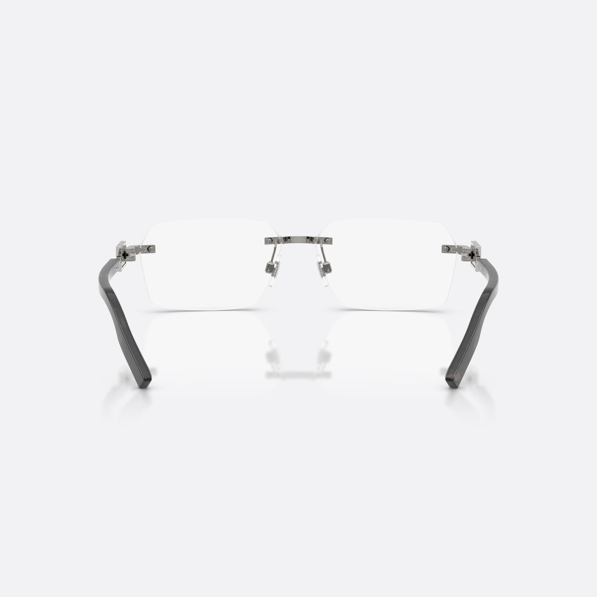 Dolce & Gabbana DG1361 04 eyeglasses, grey rectangle frame for men, flat metal bridge bar, brand lettering on the temples, back view