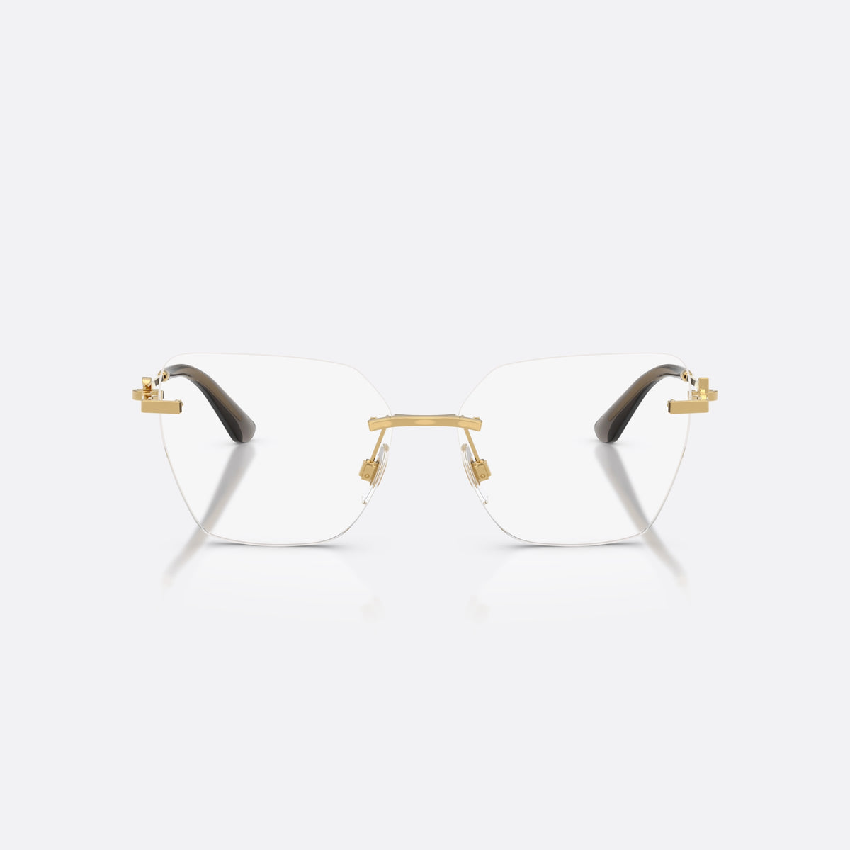 Dolce & Gabbana DG1363 02 eyeglasses, gold cat eye frame for women, metal bridge with gold-tone finish, brand logo on temples, front view