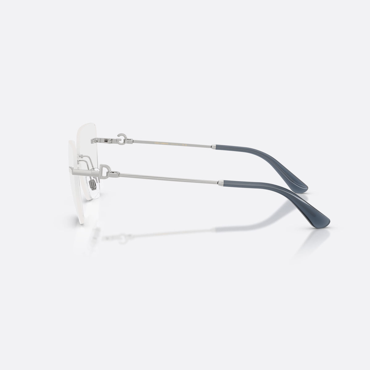 Rame ochelari de vedere Dolce & Gabbana DG1363 05, cat eye argintiu, pentru femei, punte metalică simplă, placă cu logo pe brațe, vedere laterală