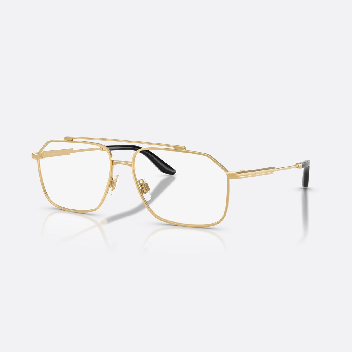 Dolce & Gabbana DG1364 02 eyeglasses, gold pilot frame for men, double bridge with top bar, brand lettering on the temples