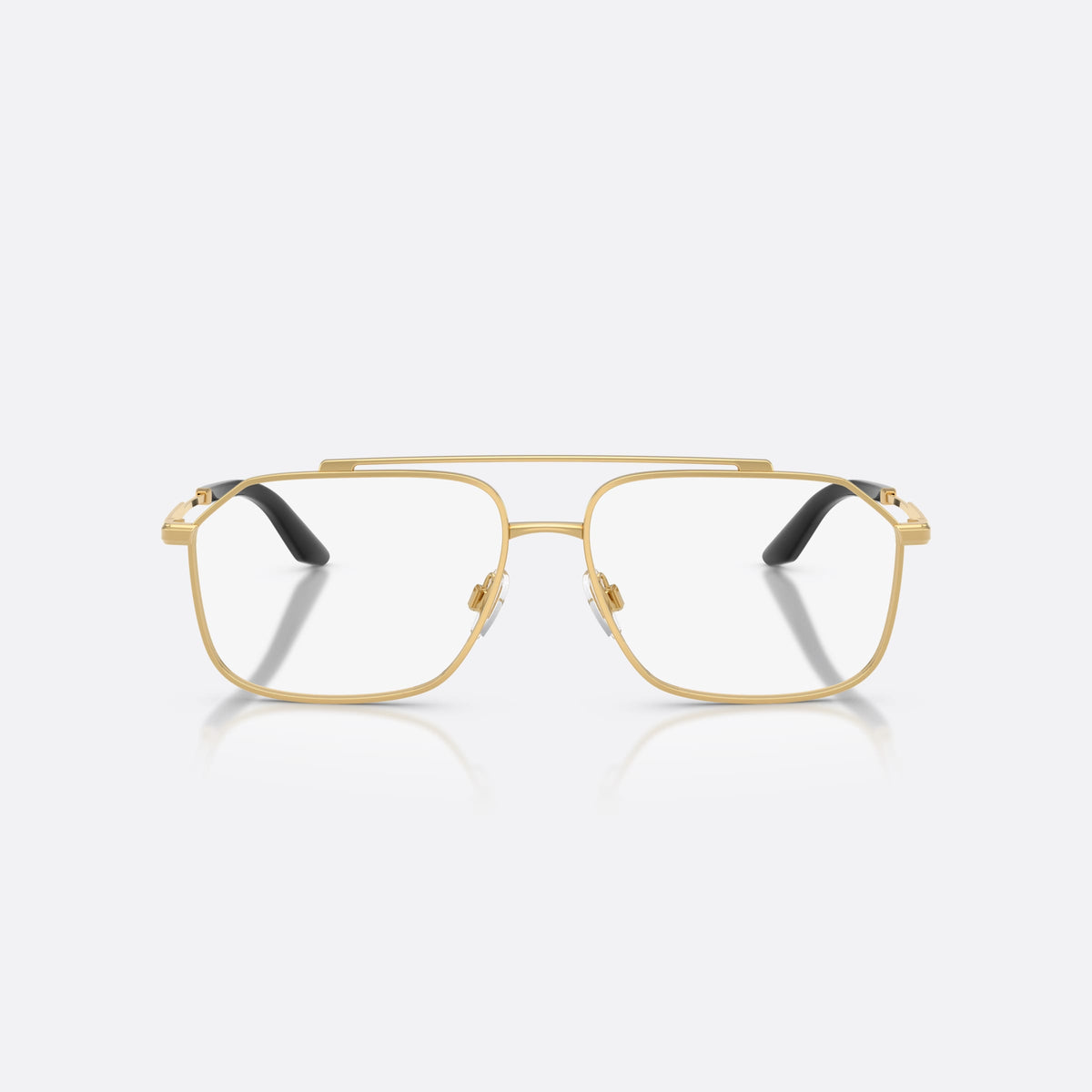 Dolce & Gabbana DG1364 02 eyeglasses, gold pilot frame for men, double bridge with top bar, brand lettering on the temples, front view