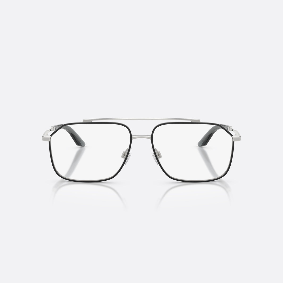 Dolce & Gabbana DG1364 1324 eyeglasses, silver pilot frame for men, double bridge with top bar, tapered temple tips, front view