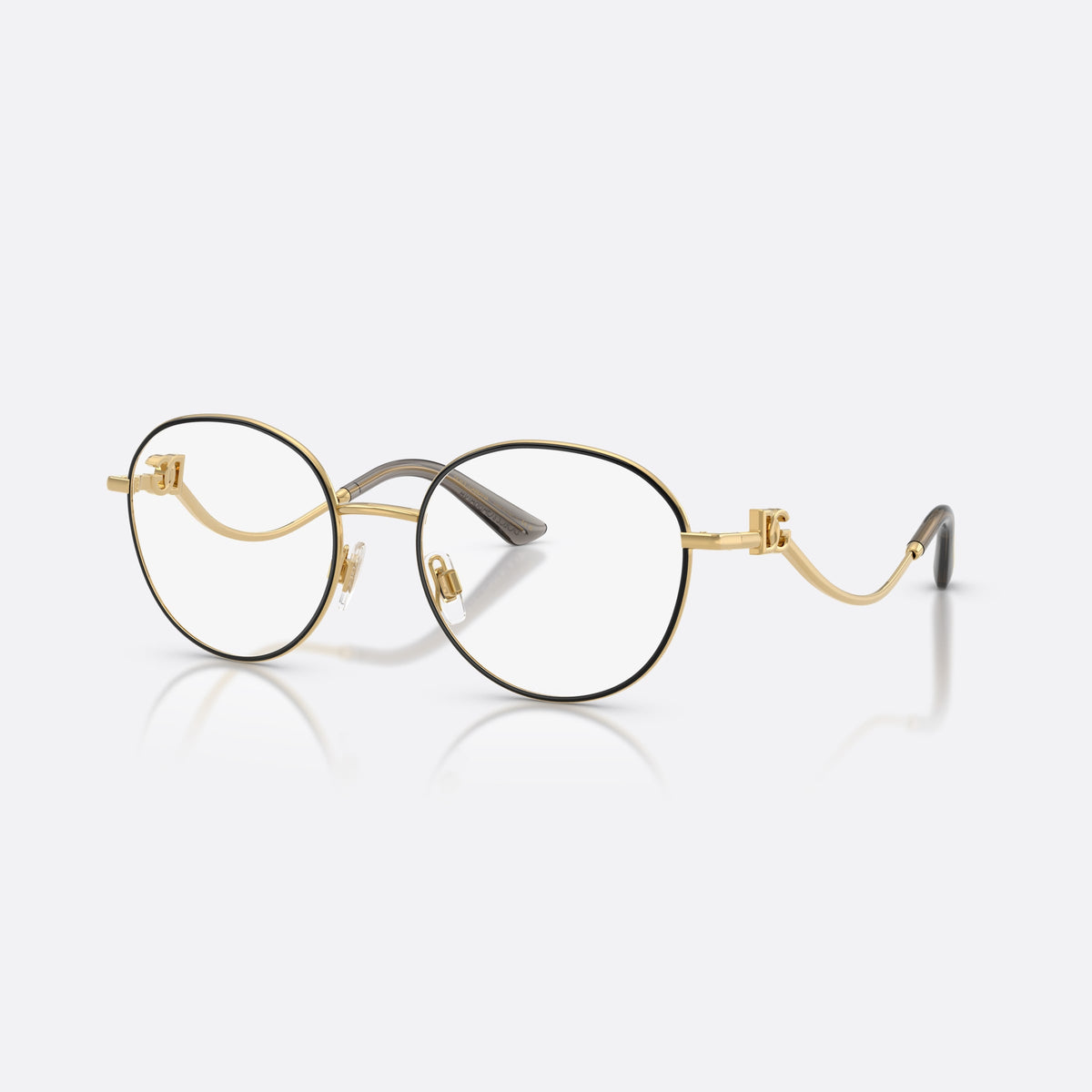 Dolce & Gabbana DG1365 1334 eyeglasses, black round frame for women, plain metal bridge, brand logo plaque on temples
