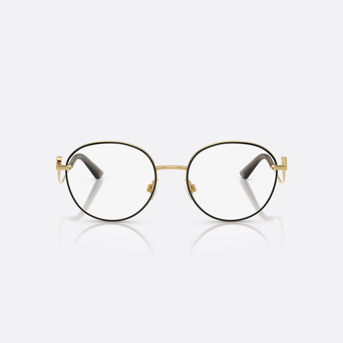 Dolce & Gabbana DG1365 1334 eyeglasses, black round frame for women, plain metal bridge, brand logo plaque on temples, front view