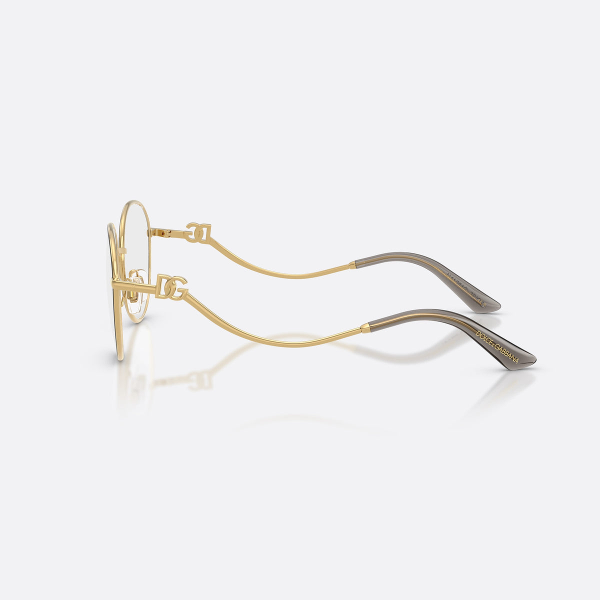 Dolce & Gabbana DG1365 1334 eyeglasses, black round frame for women, plain metal bridge, brand logo plaque on temples, side view