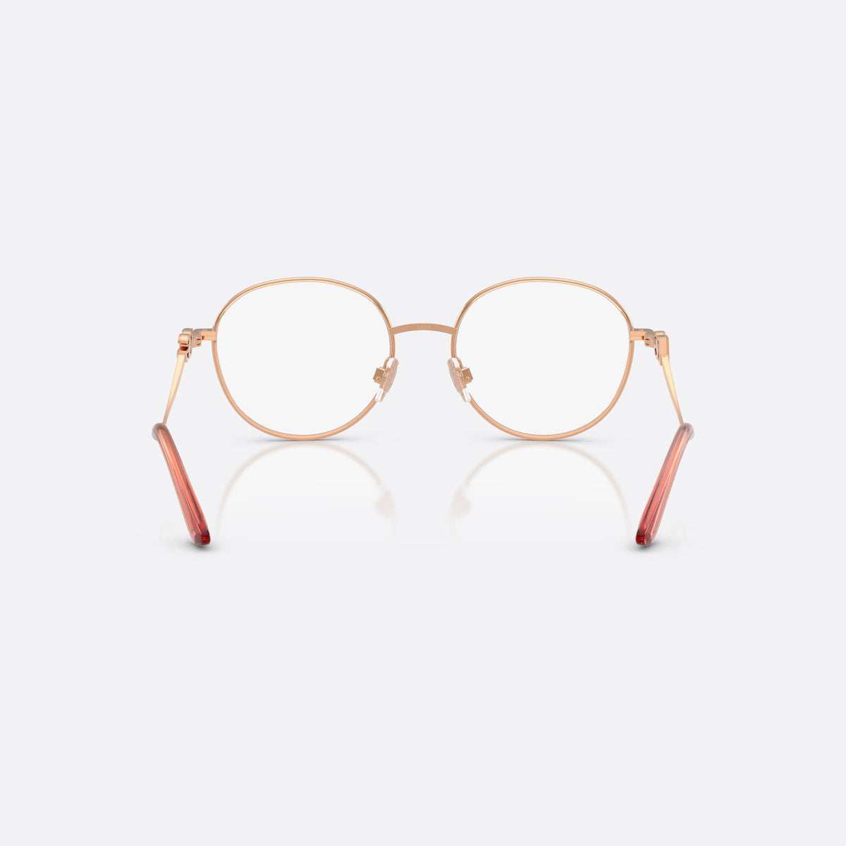 Rame ochelari de vedere Dolce & Gabbana DG1365 1369, rotunzi roz, pentru femei, punte subțire din metal, placă cu logoul brandului pe brațe, vedere din spate