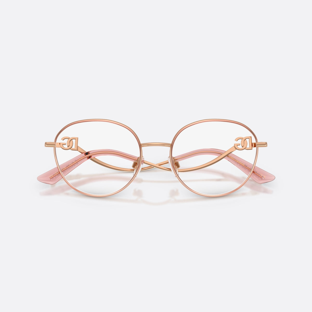 Rame ochelari de vedere Dolce & Gabbana DG1365 1369, rotunzi roz, pentru femei, punte subțire din metal, placă cu logoul brandului pe brațe, cu brațele pliate