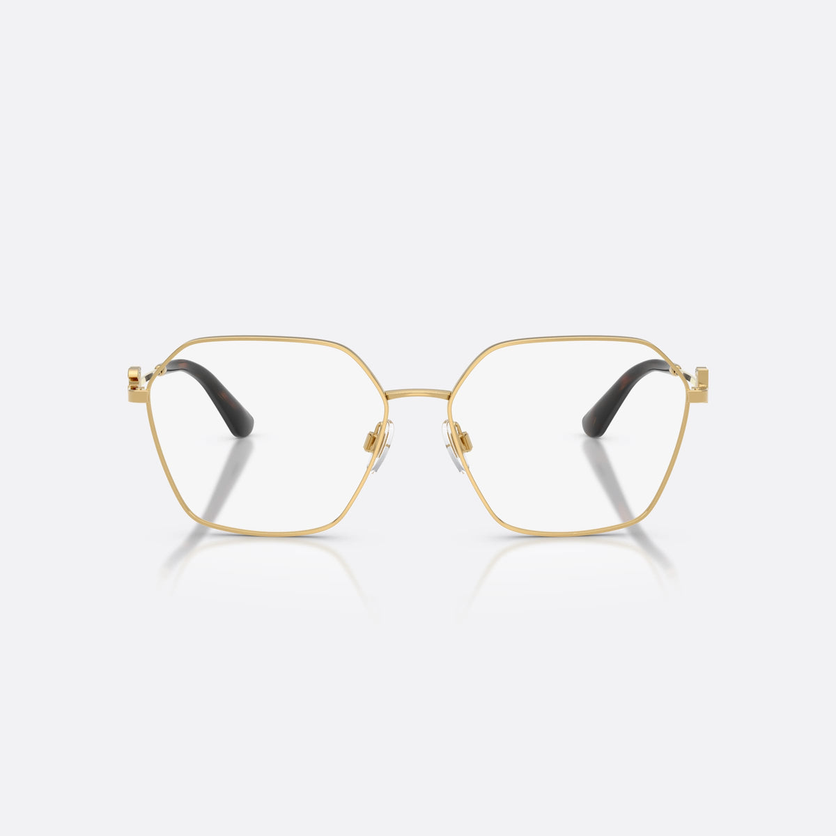 Dolce & Gabbana DG1366 02 eyeglasses, gold phantos frame for women, plain metal bridge, brand logo plaque on temples, front view