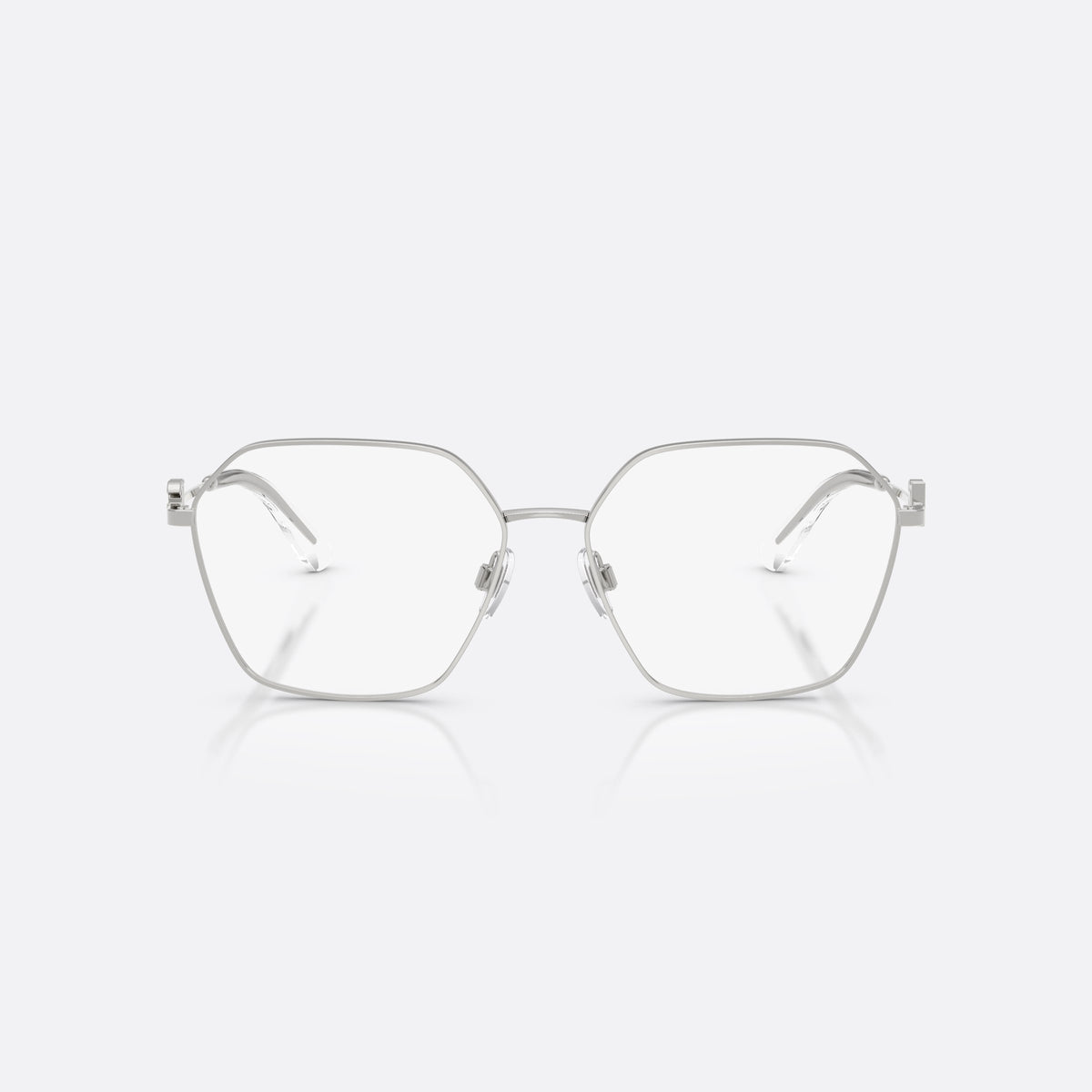 Dolce & Gabbana DG1366 05 eyeglasses, silver phantos frame for women, plain metal bridge, brand logo plaque on temples, front view
