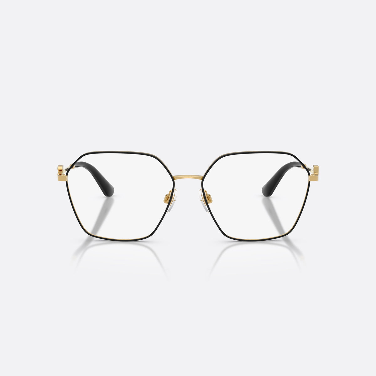 Dolce & Gabbana DG1366 1334 eyeglasses, black phantos frame for women, saddle bridge with gold-tone metal, gold-tone metal hardware, front view