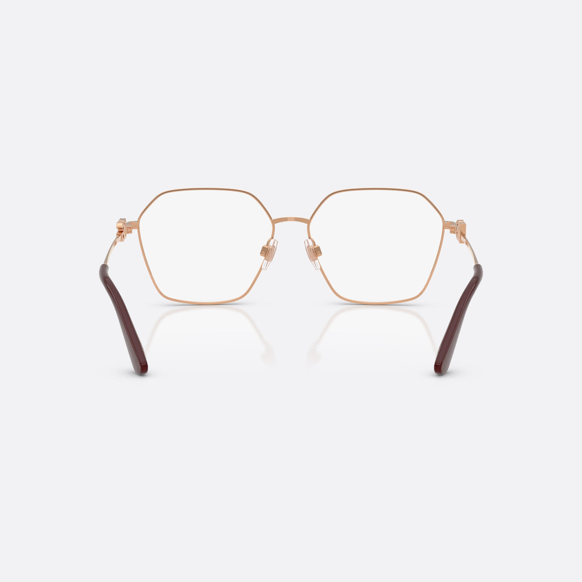 Dolce & Gabbana DG1366 1351 eyeglasses, pink phantos frame for women, plain metal bridge, brand logo plaque on temples, back view