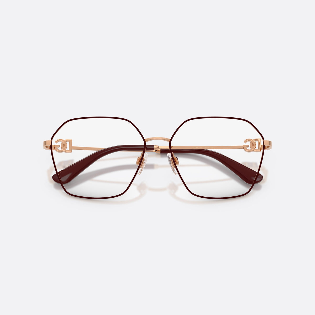 Dolce & Gabbana DG1366 1351 eyeglasses, pink phantos frame for women, plain metal bridge, brand logo plaque on temples, folded