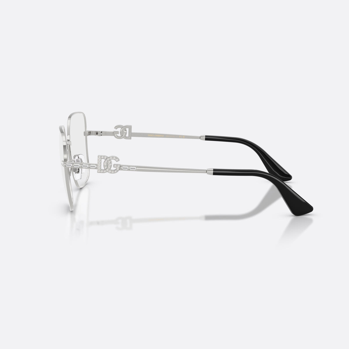 Rame ochelari de vedere Dolce & Gabbana DG1367B 05, patrati argintiu, pentru femei, punte metalică simplă, plachetă cu sigla brandului pe brațe, vedere laterală