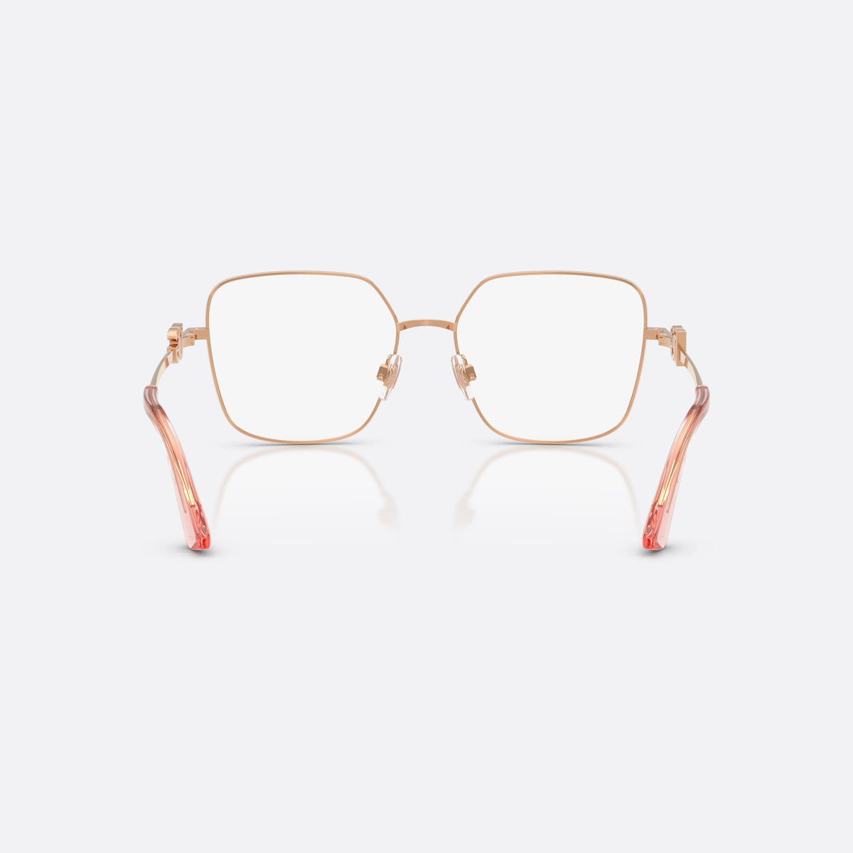 Dolce & Gabbana DG1367B 1298 eyeglasses, gold square frame for women, plain metal bridge, brand lettering on temples, back view