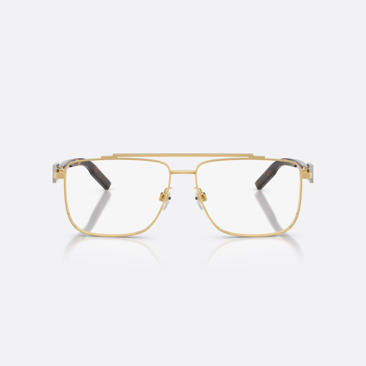 Dolce & Gabbana DG1368 02 eyeglasses, gold pilot frame for men, double bridge with top bar, wide temples with plaque, front view