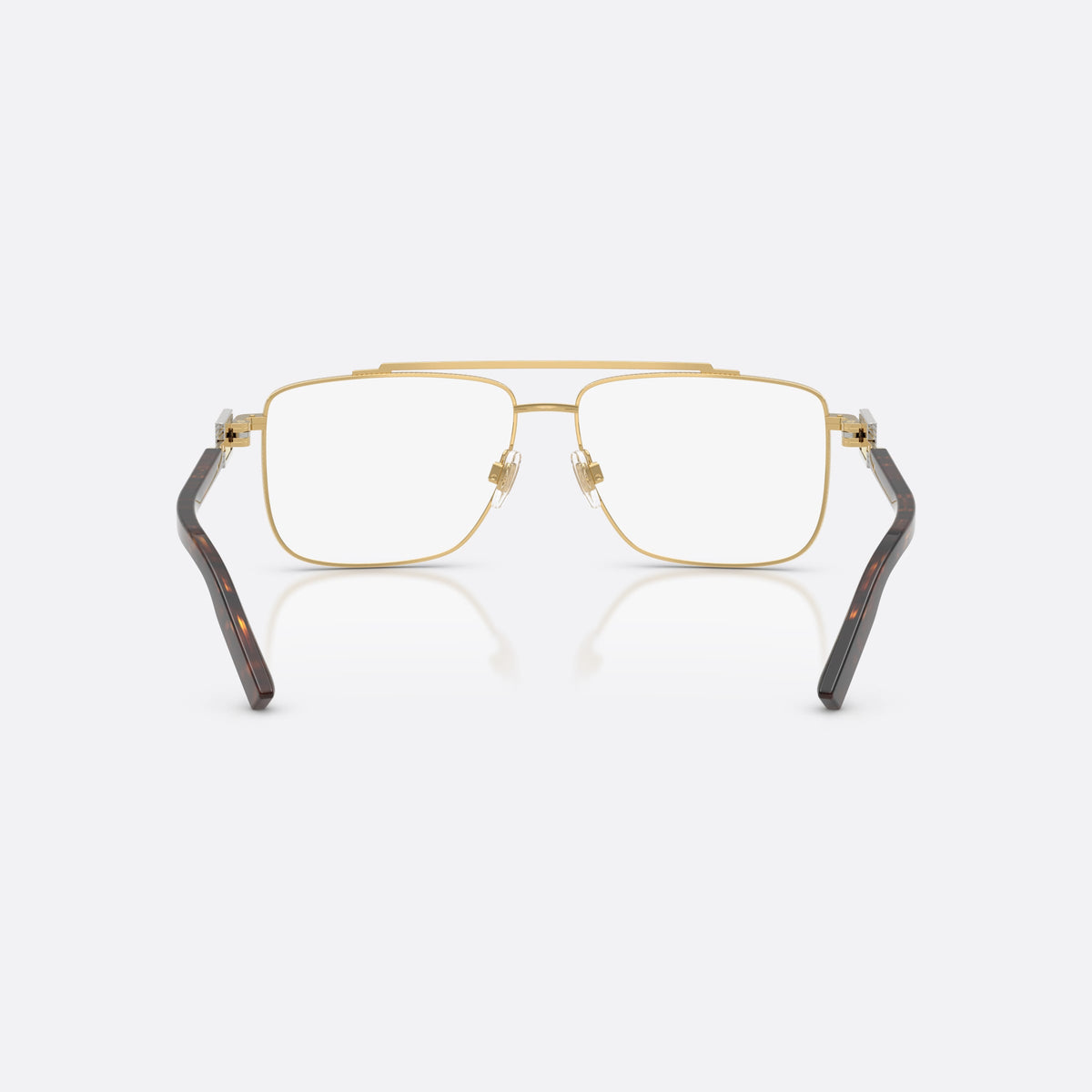 Dolce & Gabbana DG1368 02 eyeglasses, gold pilot frame for men, double bridge with top bar, wide temples with plaque, back view