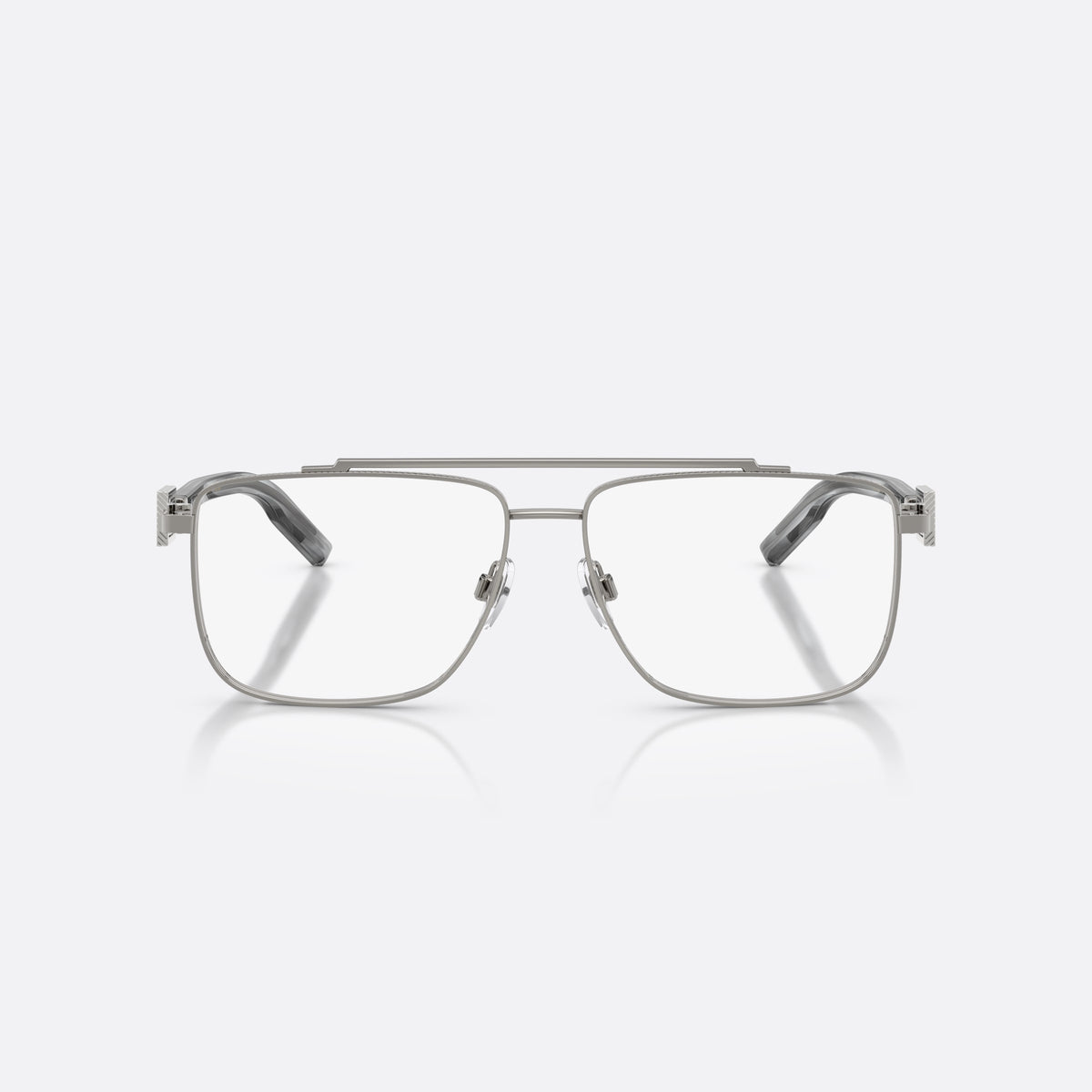 Dolce & Gabbana DG1368 04 eyeglasses, grey pilot frame for men, double bridge with top bar, flat temples with plaque, front view