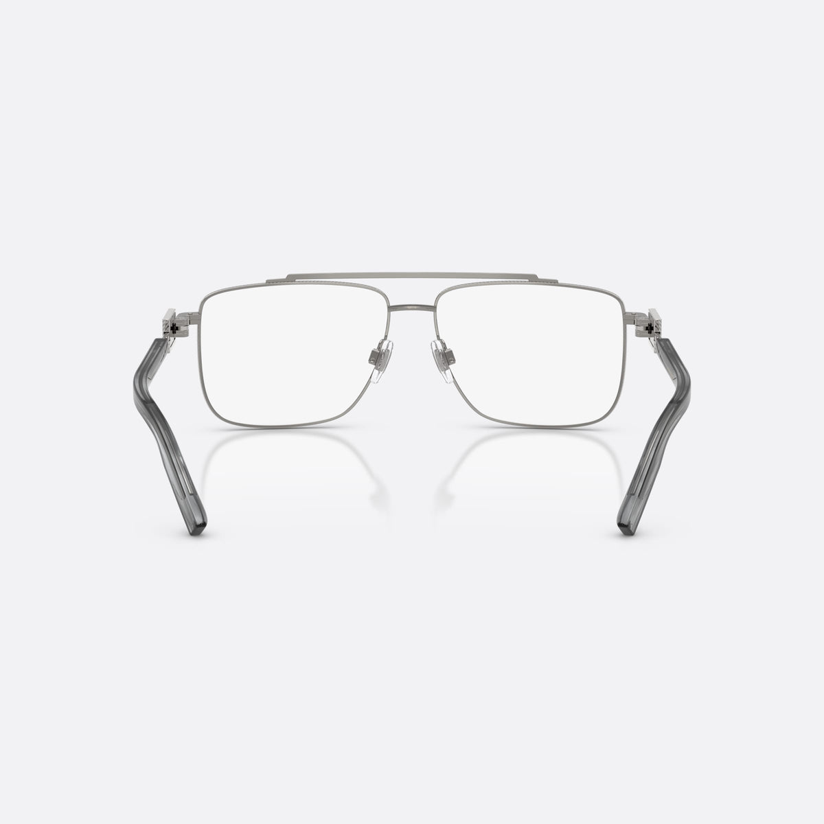 Dolce & Gabbana DG1368 04 eyeglasses, grey pilot frame for men, double bridge with top bar, flat temples with plaque, back view