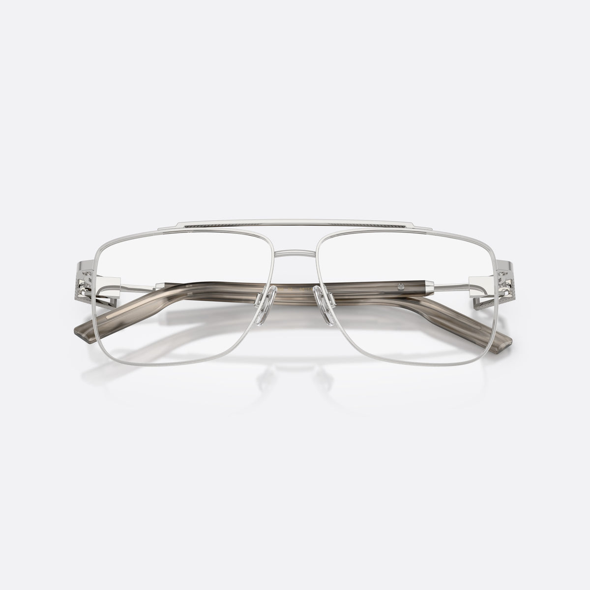Dolce & Gabbana DG1368 05 eyeglasses, silver pilot frame for men, double bridge with top bar, full-rim metal frame, folded