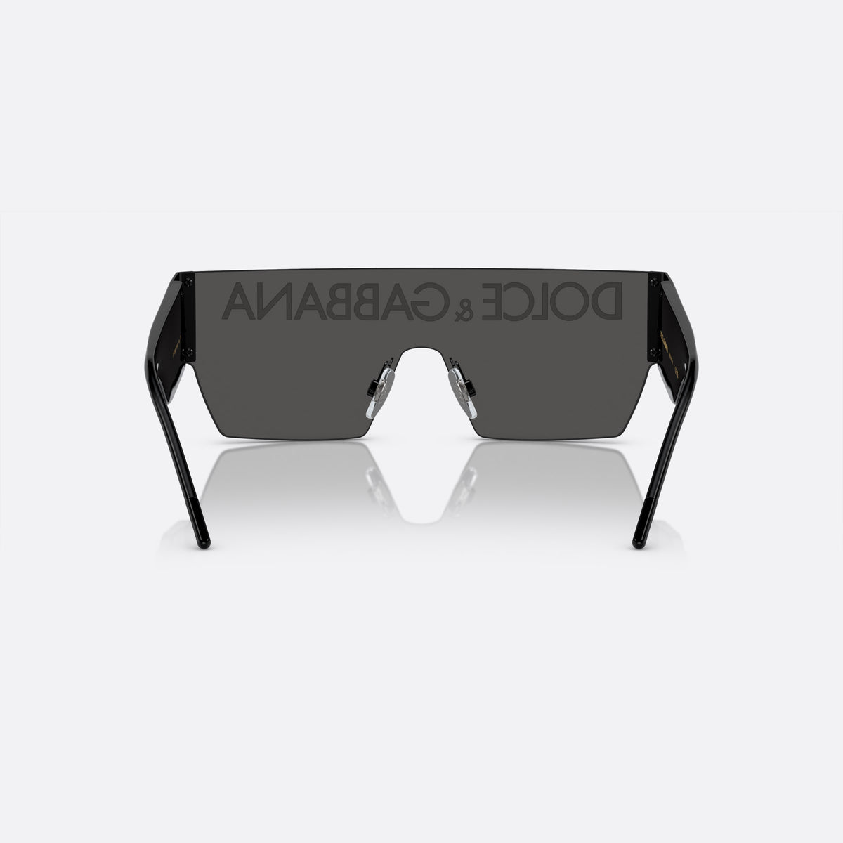 Dolce & Gabbana DG2233 01/87 sunglasses, black cat eye frame for men, integrated bridge, brand lettering on lens, back view
