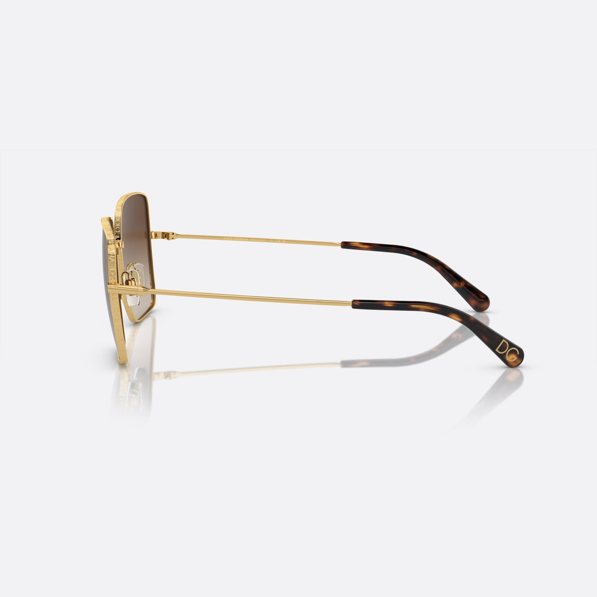 Dolce & Gabbana DG2242 02/13 sunglasses, gold square frame for women, plain metal bridge, slim tapered temples, side view