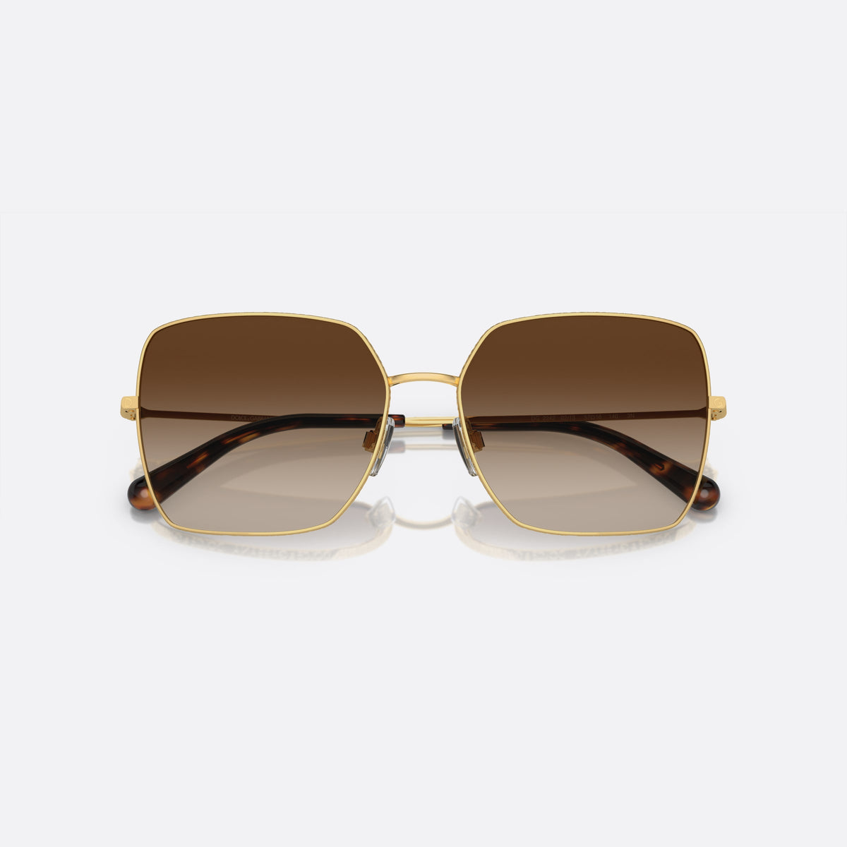 Dolce & Gabbana DG2242 02/13 sunglasses, gold square frame for women, plain metal bridge, slim tapered temples, folded