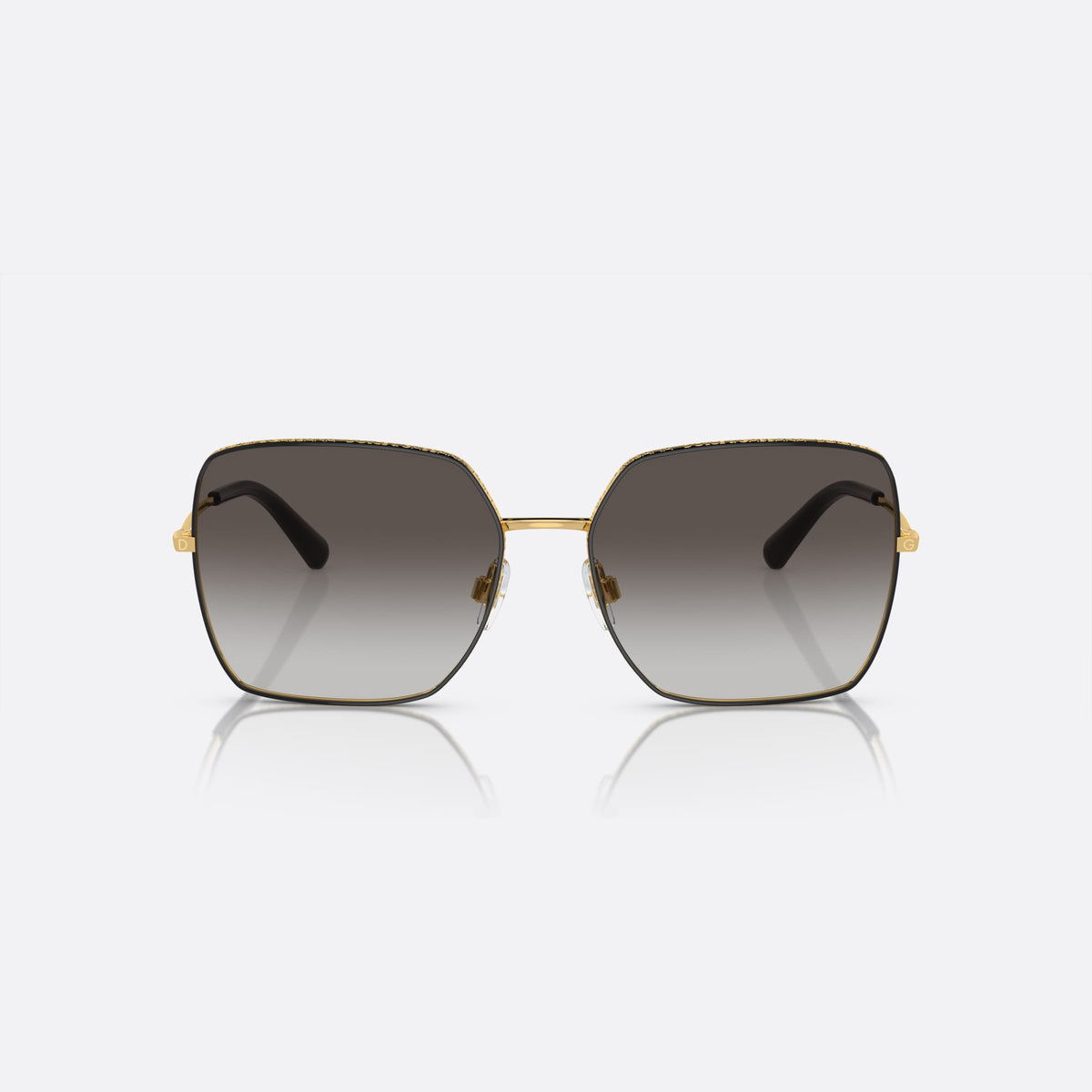 Ochelari de soare Dolce & Gabbana DG2242 1334/8G, patrati negru, pentru femei, punte metalică simplă, brațe subțiri, înguste, vedere din față