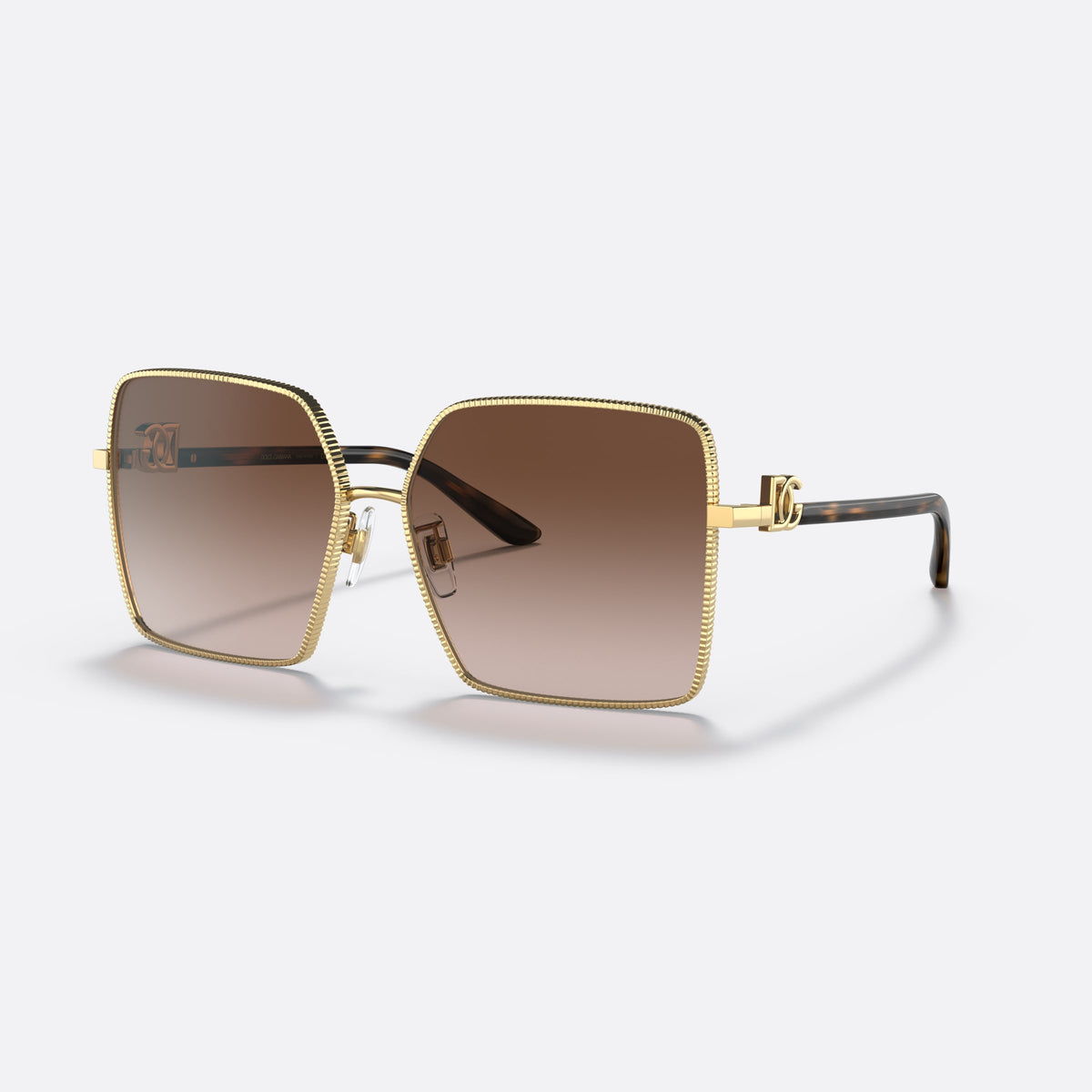 Ochelari de soare Dolce & Gabbana DG2279 02/13, patrati auriu, pentru femei, punte metalică în formă de șa, logo al brandului pe brațe