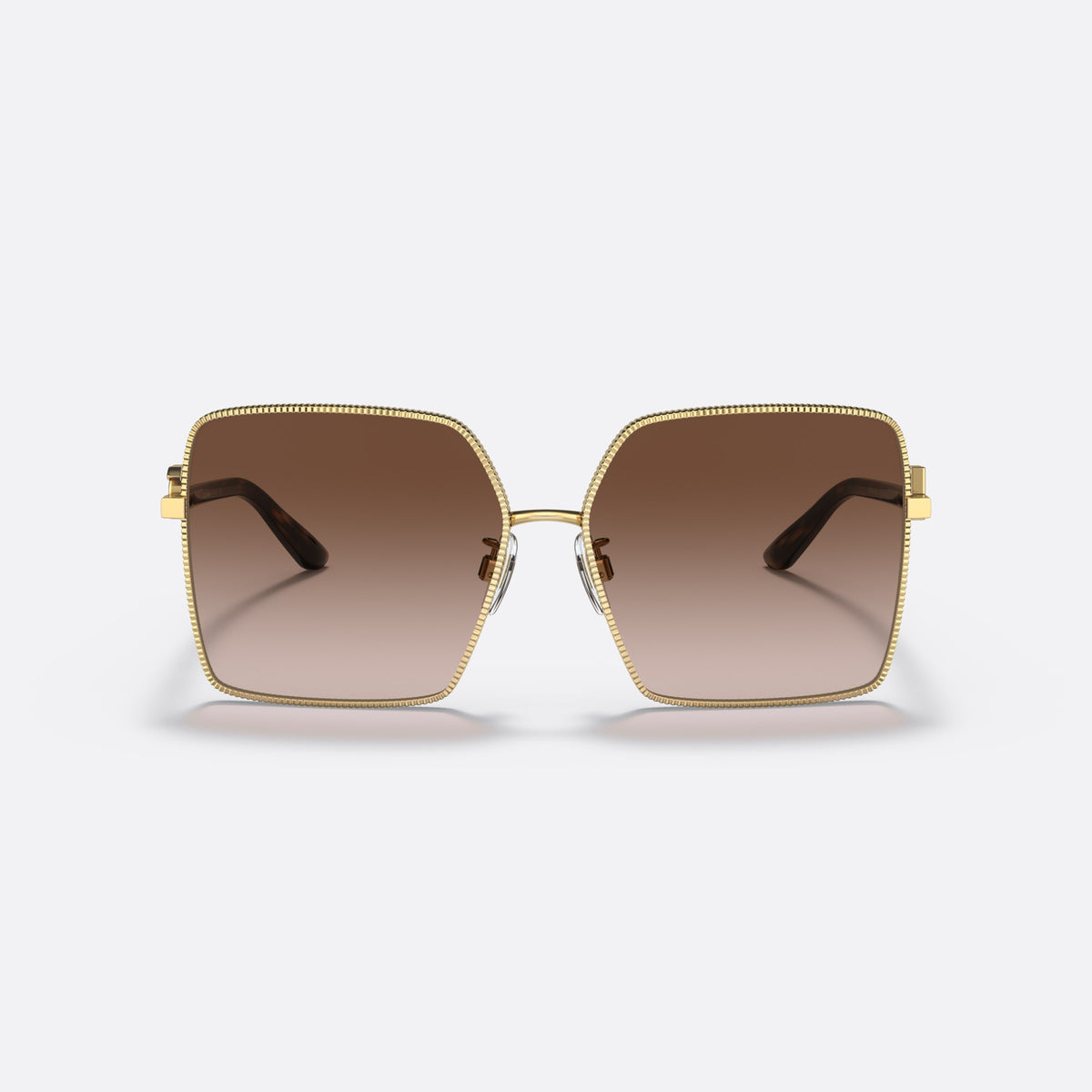 Ochelari de soare Dolce & Gabbana DG2279 02/13, patrati auriu, pentru femei, punte metalică în formă de șa, logo al brandului pe brațe, vedere din față