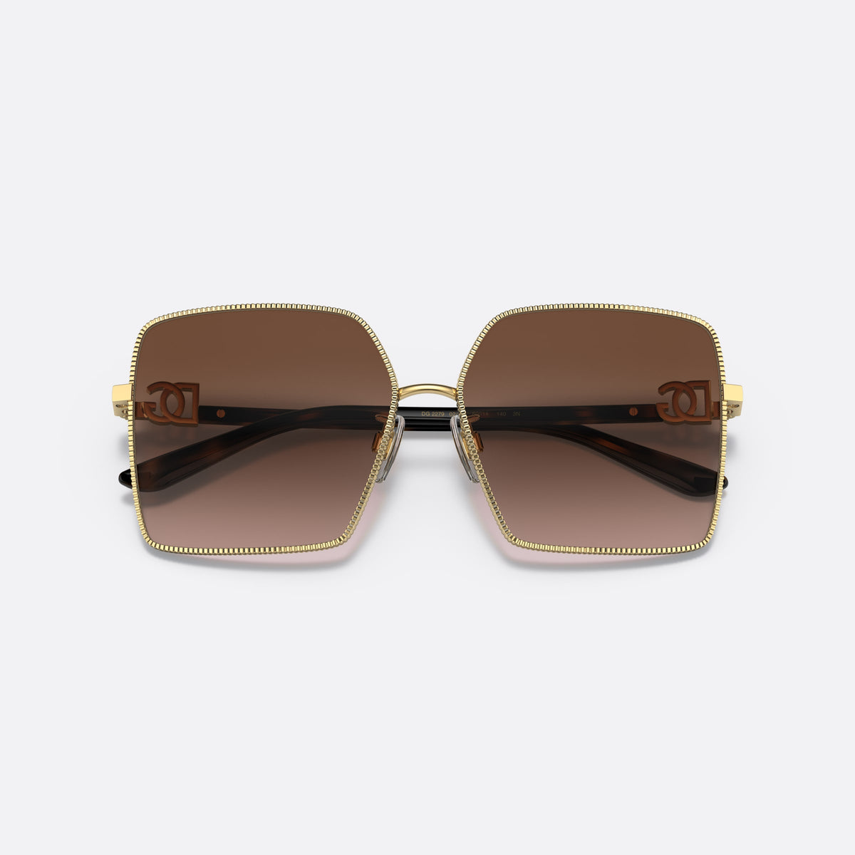 Ochelari de soare Dolce & Gabbana DG2279 02/13, patrati auriu, pentru femei, punte metalică în formă de șa, logo al brandului pe brațe, cu brațele pliate