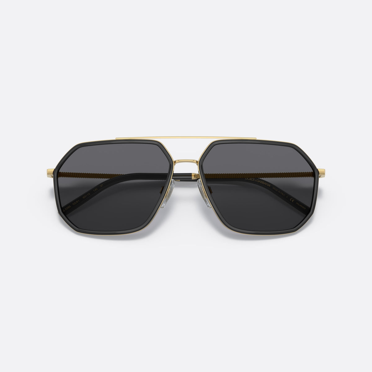 Ochelari de soare Dolce & Gabbana DG2285 02/81 A, pilot auriu, pentru bărbați, punte dublă cu bară superioară, literele brandului pe brațe