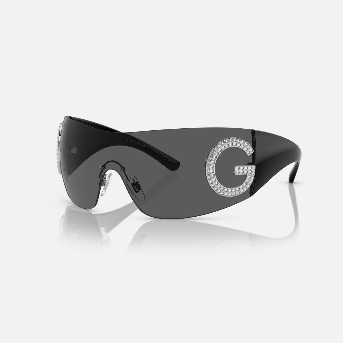 Dolce & Gabbana DG2298B 05/87 F sunglasses, black pillow frame for women, keyhole bridge, brand logo with crystals