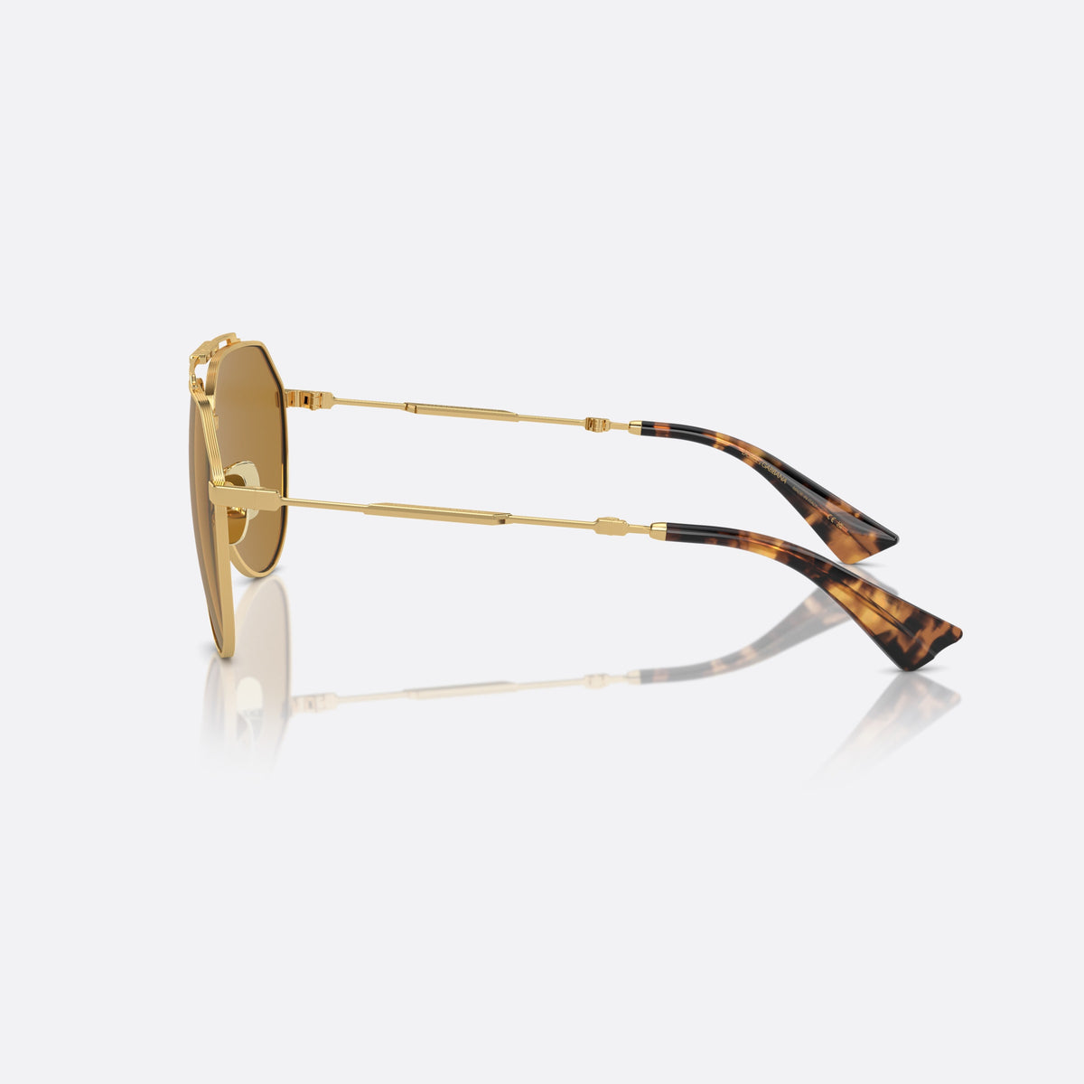 Ochelari de soare Dolce & Gabbana DG2302 02/53, pilot auriu, pentru bărbați, punte dublă cu bară superioară, vârfuri de braț conice, vedere laterală