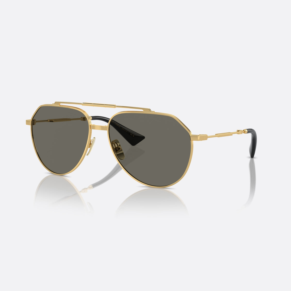 Dolce & Gabbana DG2302 02/R5 sunglasses, gold pilot frame for men, double bridge with top bar, brand lettering on the temples