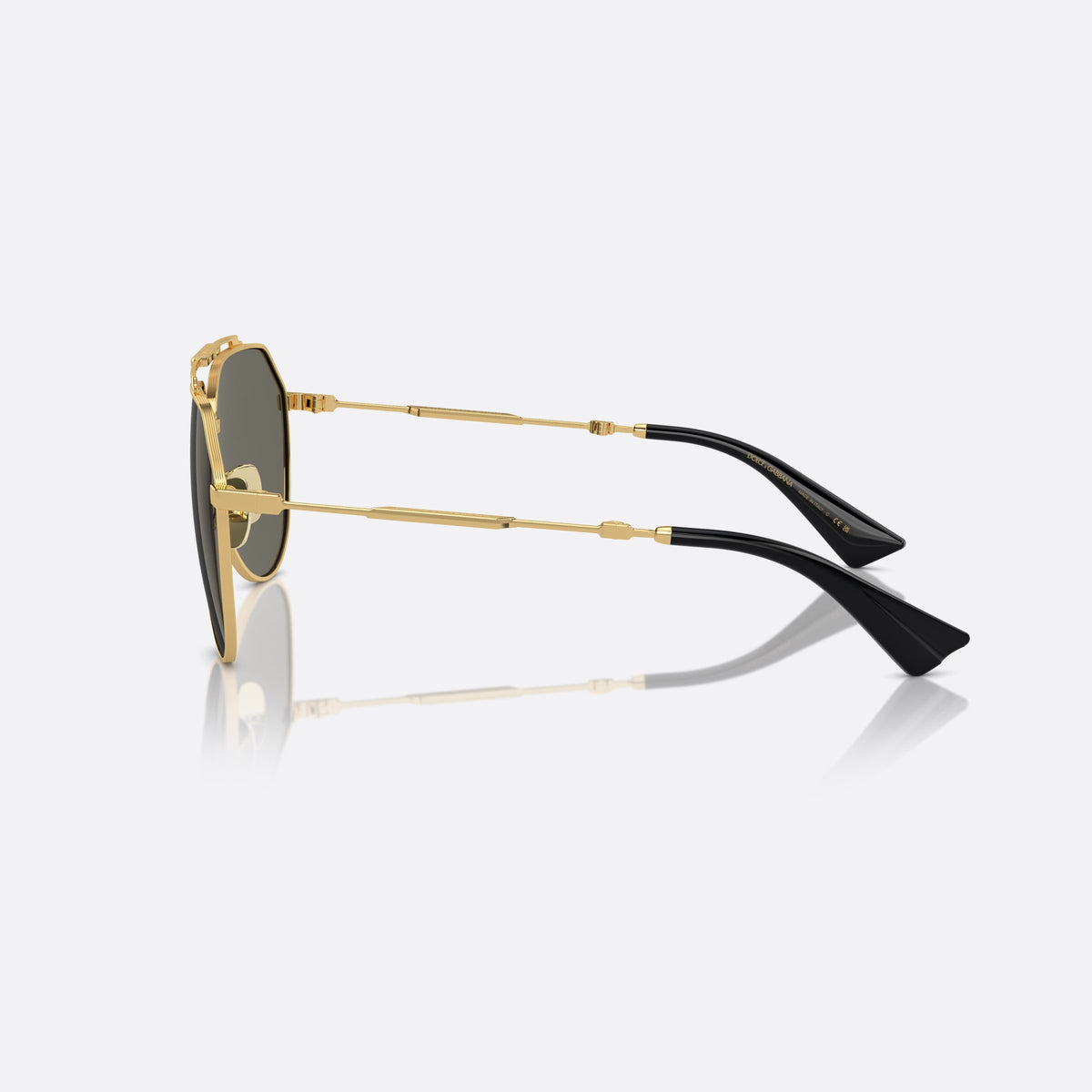 Dolce & Gabbana DG2302 02/R5 sunglasses, gold pilot frame for men, double bridge with top bar, brand lettering on the temples, side view