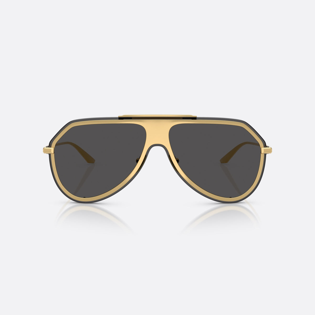 Dolce & Gabbana DG2309 02/87 sunglasses, gold pilot frame for men, single metal bridge with top bar, gold-tone metal hinges, front view