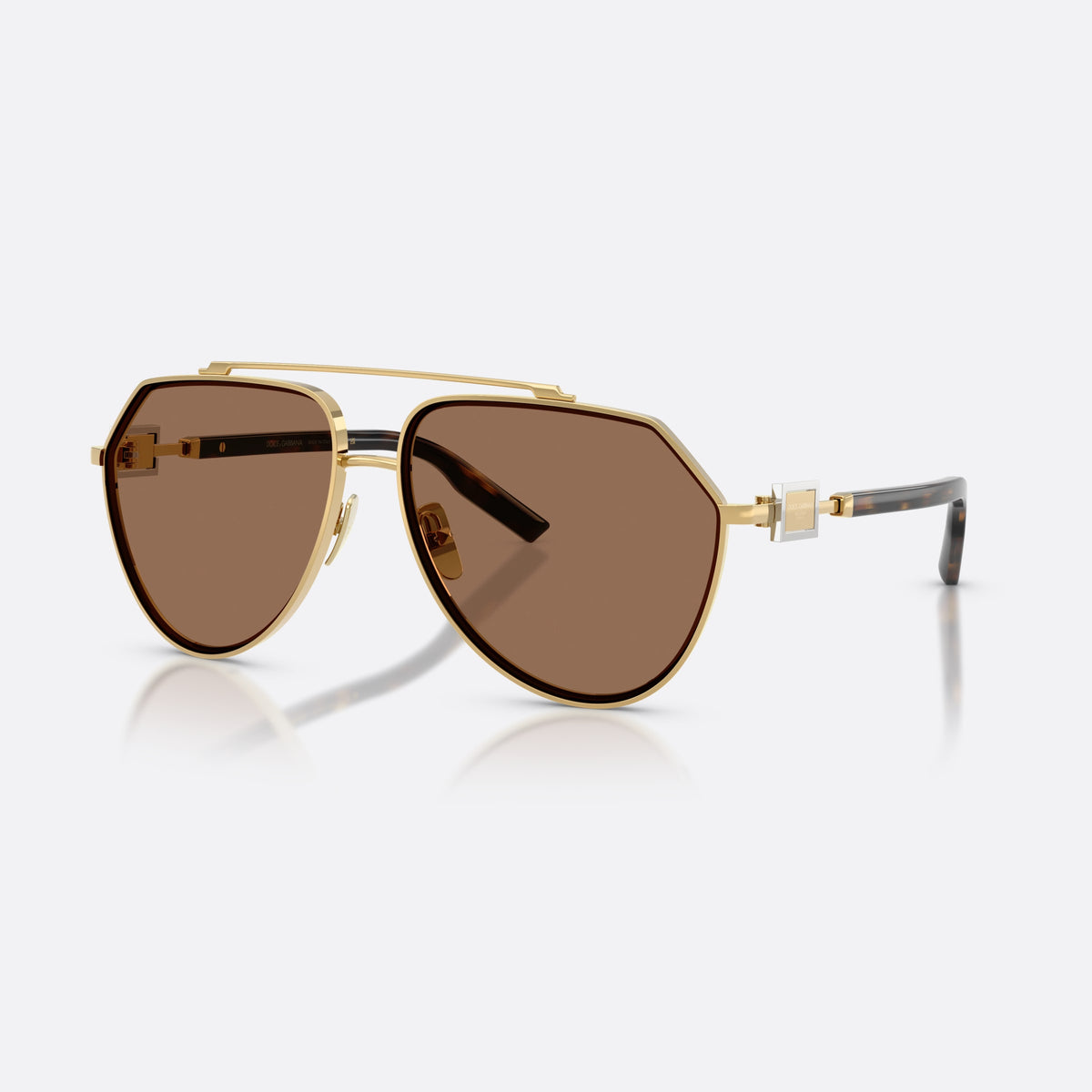 Dolce & Gabbana DG2315 02/73 sunglasses, gold pilot frame for men, double bridge with metal top bar