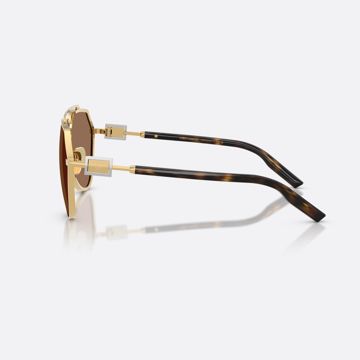 Dolce & Gabbana DG2315 02/73 sunglasses, gold pilot frame for men, double bridge with metal top bar, side view