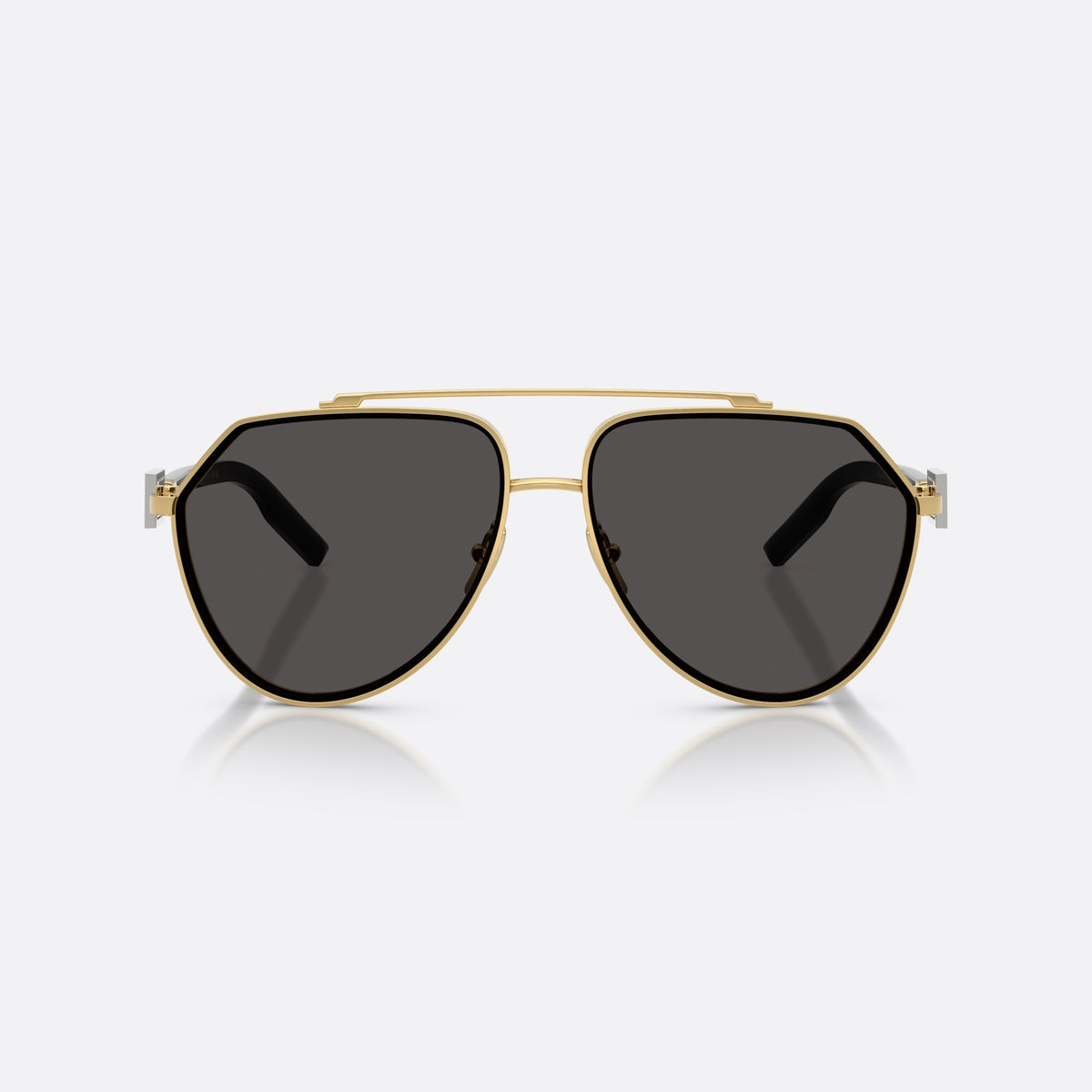 Dolce & Gabbana DG2315 02/87 sunglasses, gold pilot frame for men, double bridge with top bar, brand logo on temple plaque, front view