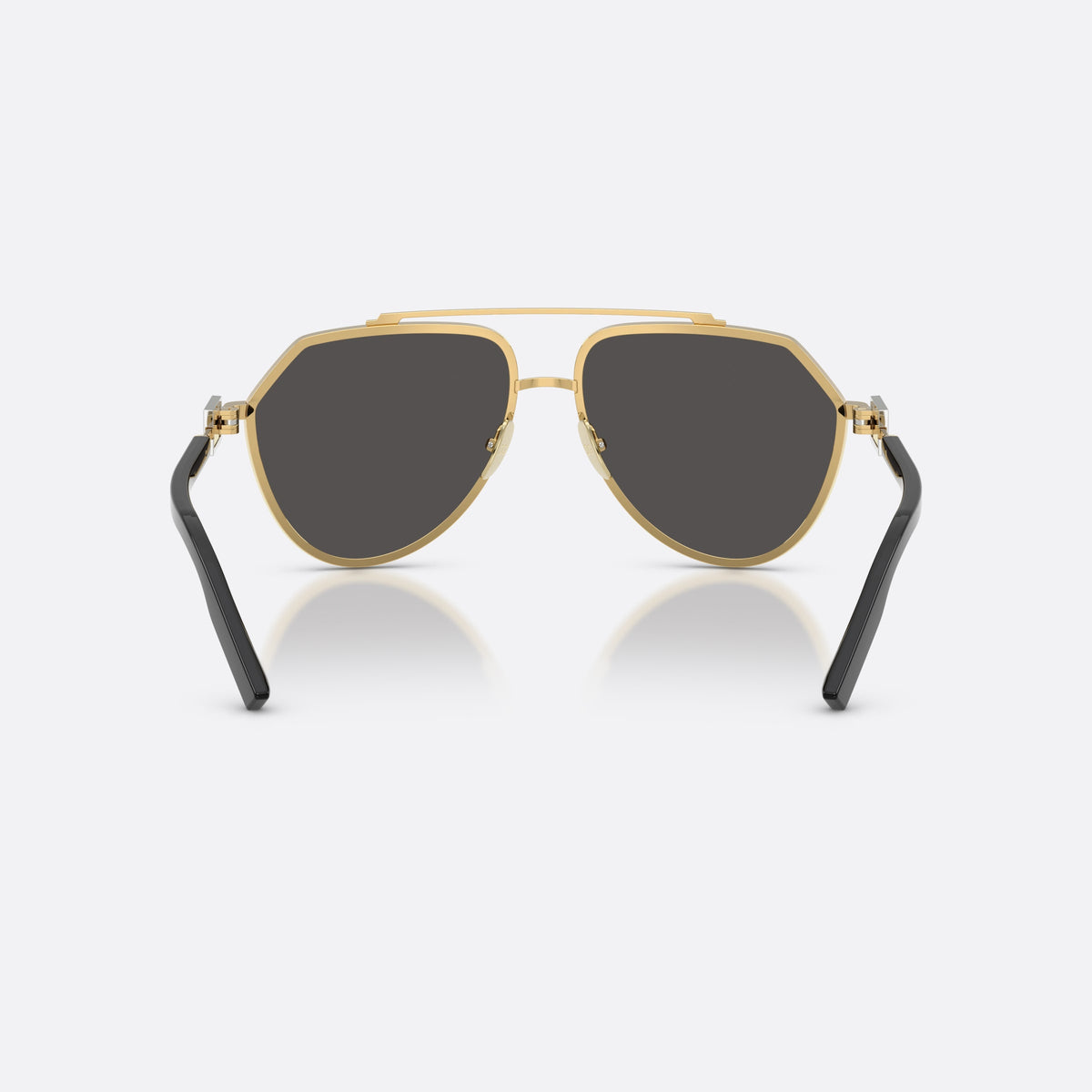 Dolce & Gabbana DG2315 02/87 sunglasses, gold pilot frame for men, double bridge with top bar, brand logo on temple plaque, back view