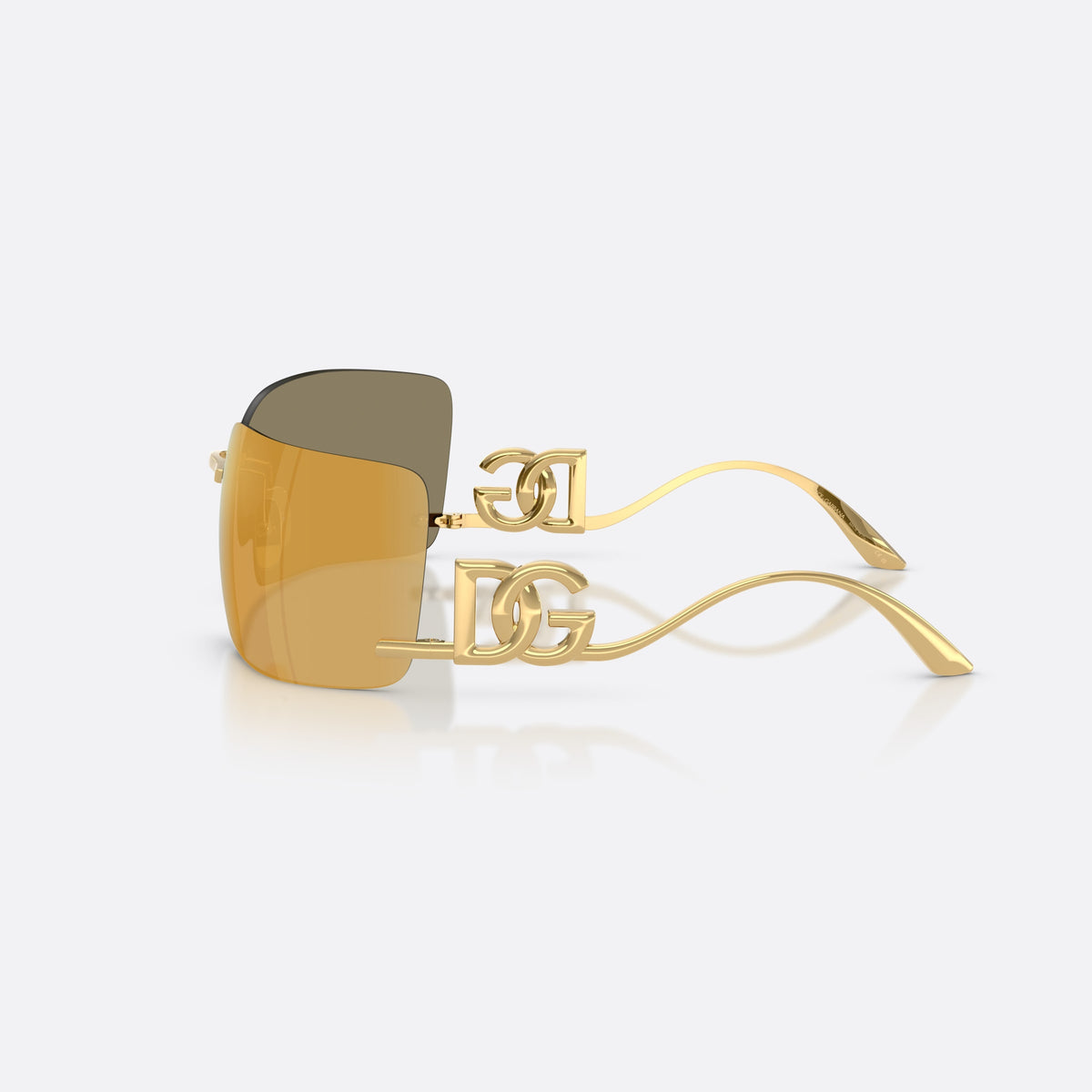 Dolce & Gabbana DG2319 02/5A sunglasses, gold rectangle frame for women, thin metal bridge bar, brand logo on temples, side view