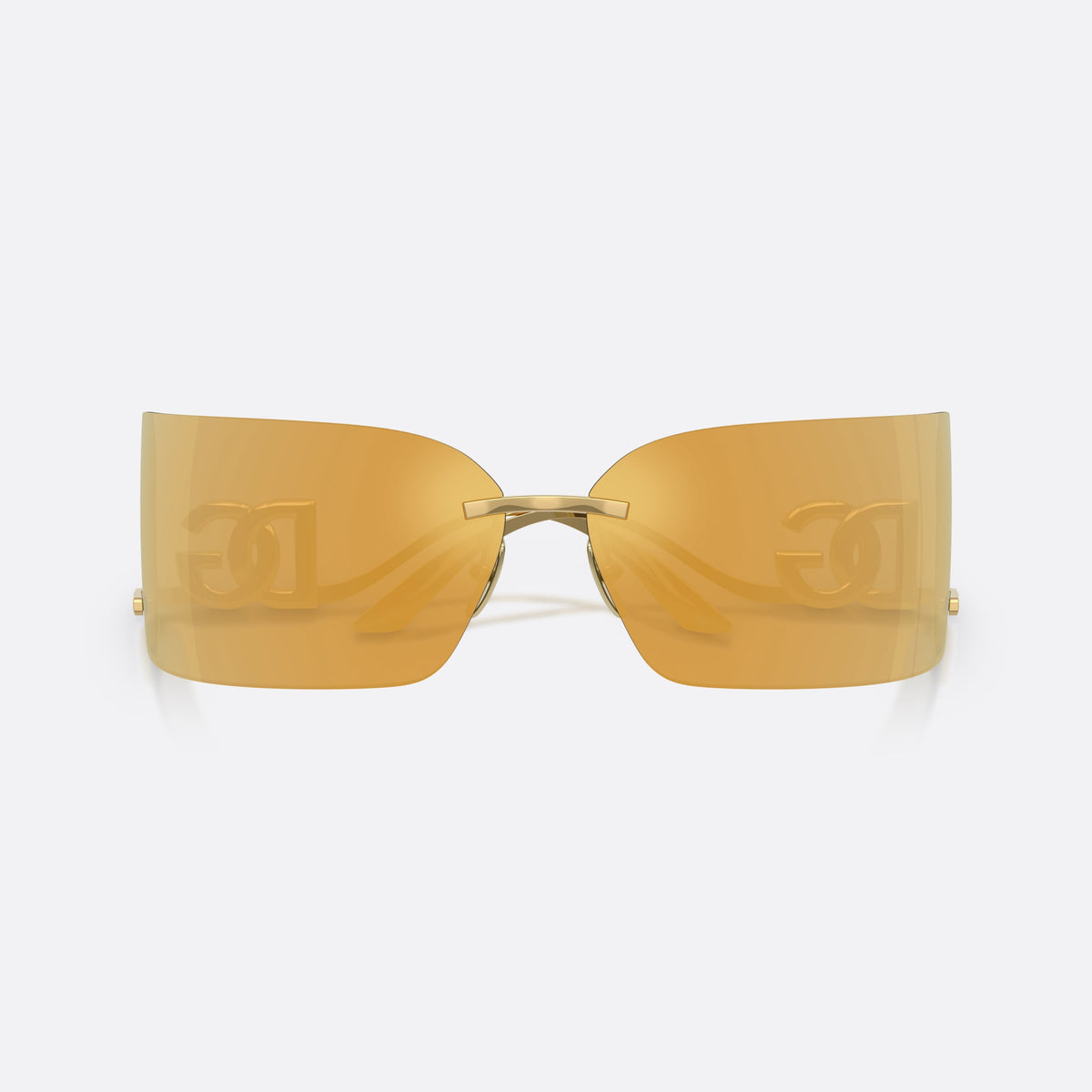 Dolce & Gabbana DG2319 02/5A sunglasses, gold rectangle frame for women, thin metal bridge bar, brand logo on temples, folded