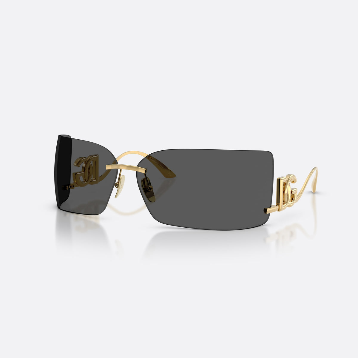 Dolce & Gabbana DG2319 02/87 sunglasses, gold rectangle frame for women, thin metal bridge, brand lettering on temples