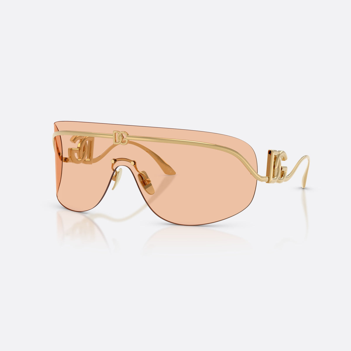 Dolce & Gabbana DG2320 02/73 sunglasses, gold pillow frame for women, integrated metal bridge with dome