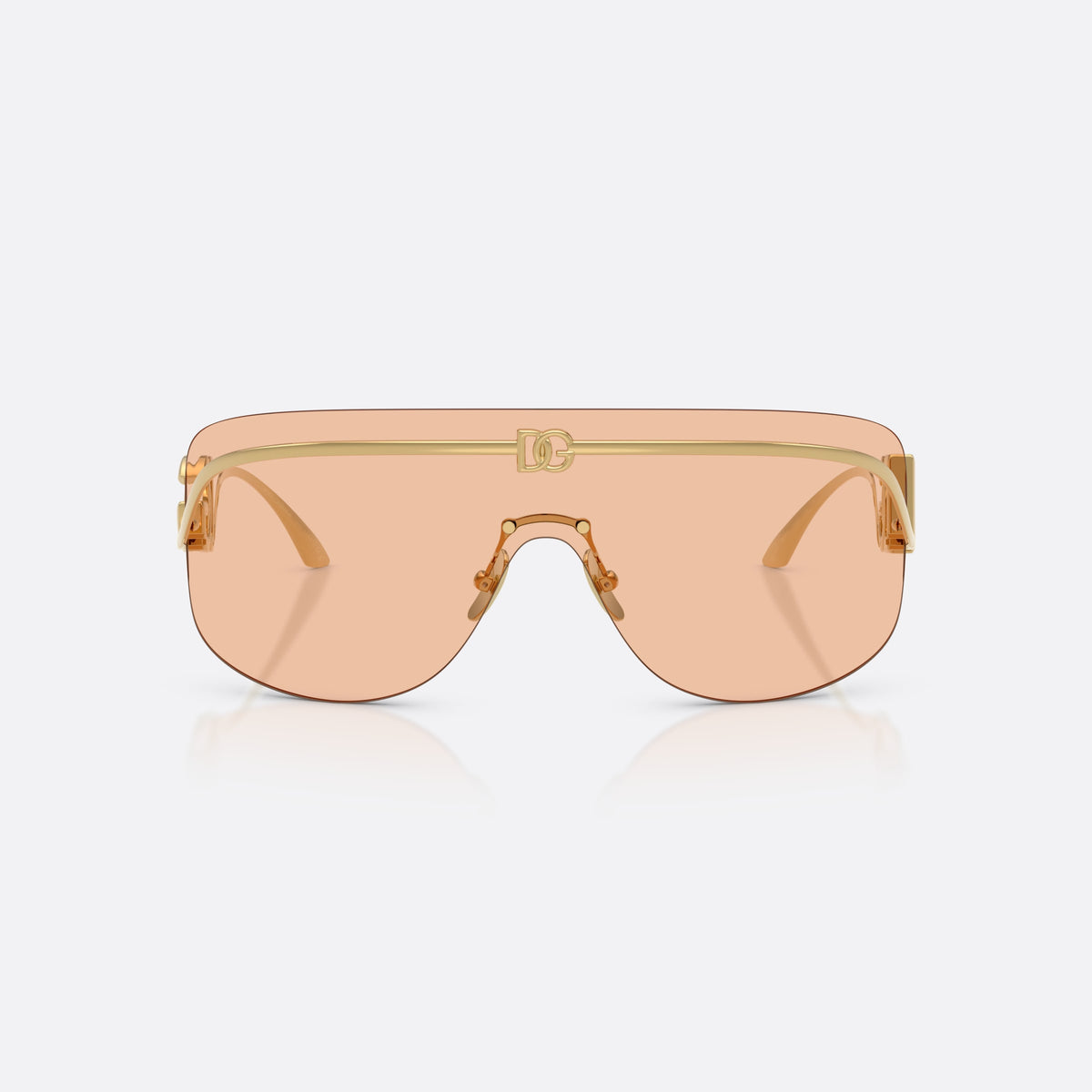 Dolce & Gabbana DG2320 02/73 sunglasses, gold pillow frame for women, integrated metal bridge with dome, front view