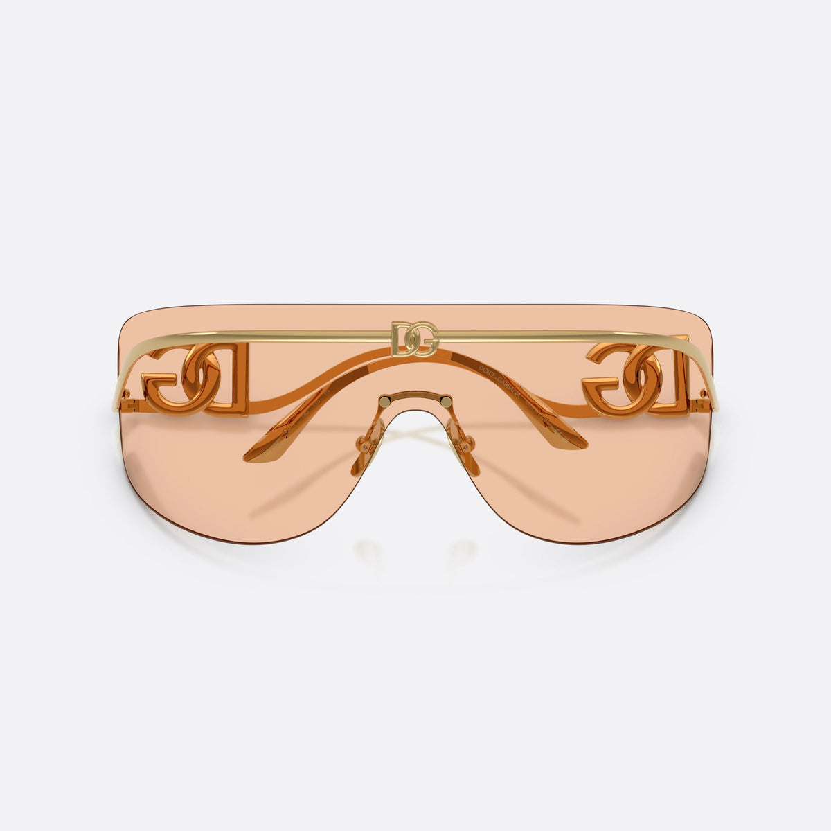 Dolce & Gabbana DG2320 02/73 sunglasses, gold pillow frame for women, integrated metal bridge with dome, folded